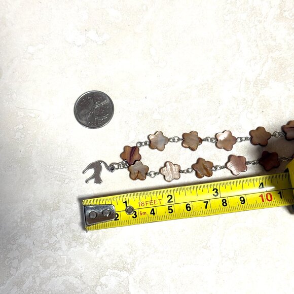 Caramel Mother of Pearl Flower Beaded Short Necklace + Cute Slim Cat Pendant - Picture 12 of 13